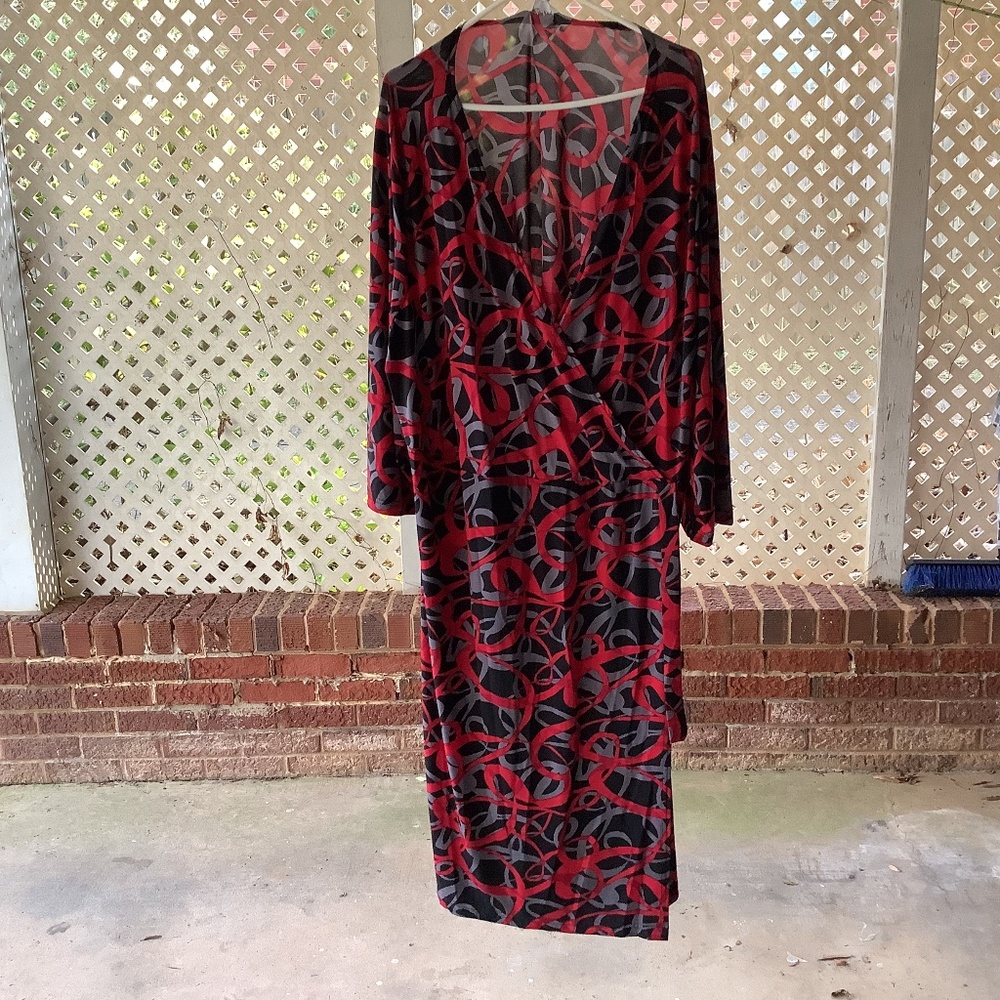 Chelsea Studios wrap dress with colorful abstract pattern